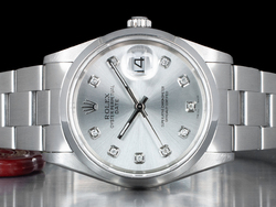 Rolex Date 34 Argento Oyster 15200 Custom Silver Lining Diamonds - Double Dial